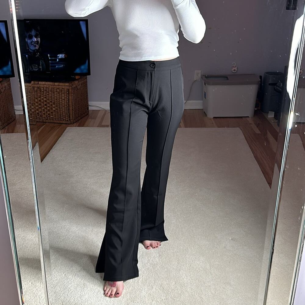 Sincerely Jules: Black Wide Leg Side Slit Dress Pants